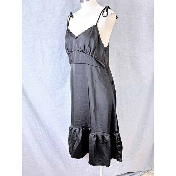 Nine West Dresses & Skirts - Nine West Black Satin Midi Dress Ruffle V-Neck Empire Waist Tiered Hem Size
